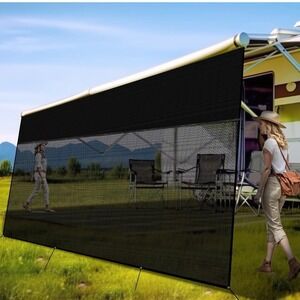 RV Awning Shade Screen with Zipper 9' X 14'3'', 600D Oxford Top + Mesh Bottom,